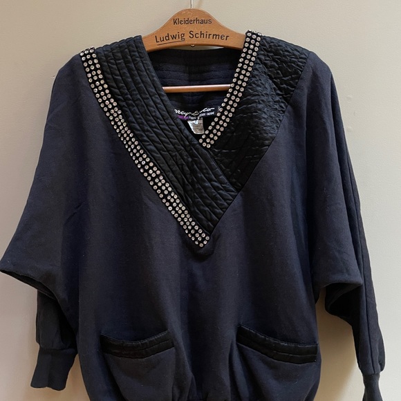 Marcy and Co Paris France, Medium  top, black rhinestone blouse, French clothes - Picture 9 of 11